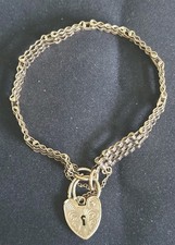 Antique 9ct Gold Gate Bracelet 13.15g WWI 1914 Birmingham S&K Heart Padlock