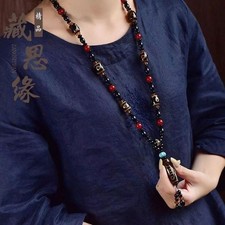 Tibetan Nine Eye Dzi Bead Pendant Necklace Agate Carnelian Unisex Amulet Jewelry