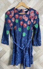 White Stuff Navy Floral Tunic Long Top Size 10 Tie Detail