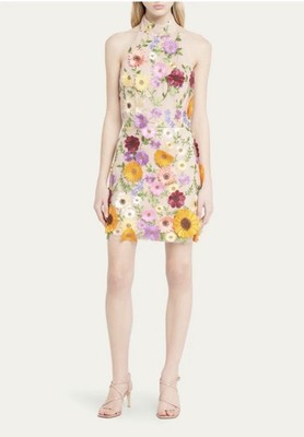 Milly Harriet 3 D Floral Halter Mini dress 