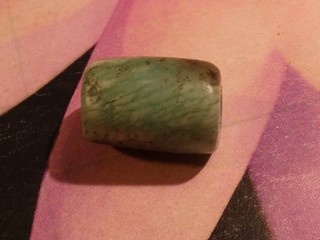 HI LUSTRE NEOLITHIC PATINIZED RARE HUED AMAZONITE TUBE BEAD 14.0 9.3 MM