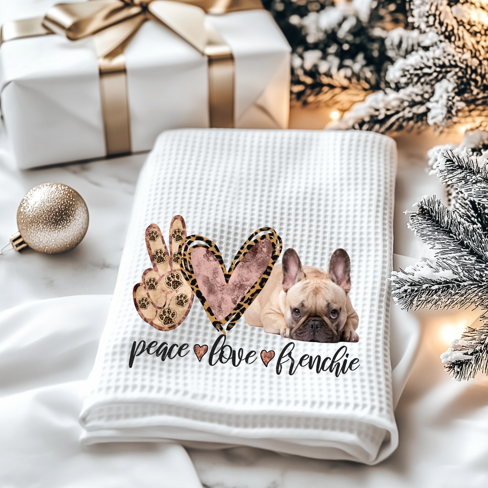 French Bulldog Lover Kitchen Towel-Peace Love Frenchie Gift