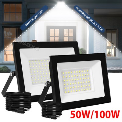 LED Flood Light 50W 100W Spotlight Security Garden Outdoor Lamp W/ US Plug