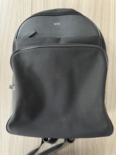 Hugo Boss Meridian Black Backpack - Leather Trim Canvas Laptop Bag (Fits 15")