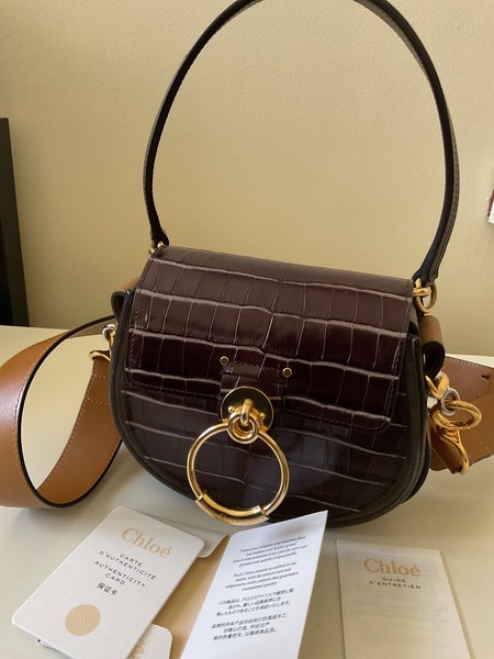 Chloe-Authentic 2 Way Handbag Tess Croc Embossed Calfskin Shoulder bag VGC