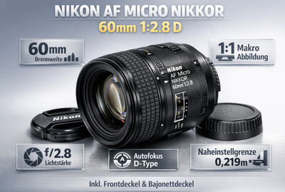   Nikon AF Micro Nikkor 60mm 1:2.8 D   Foto Kamera Lens Zoom Objektiv