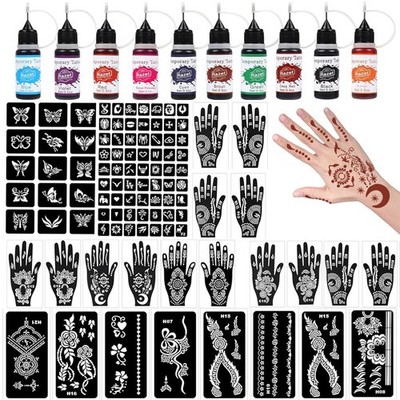Temporary Tattoo Kit,10 Bottles Colors Multiple Sizes, 10 