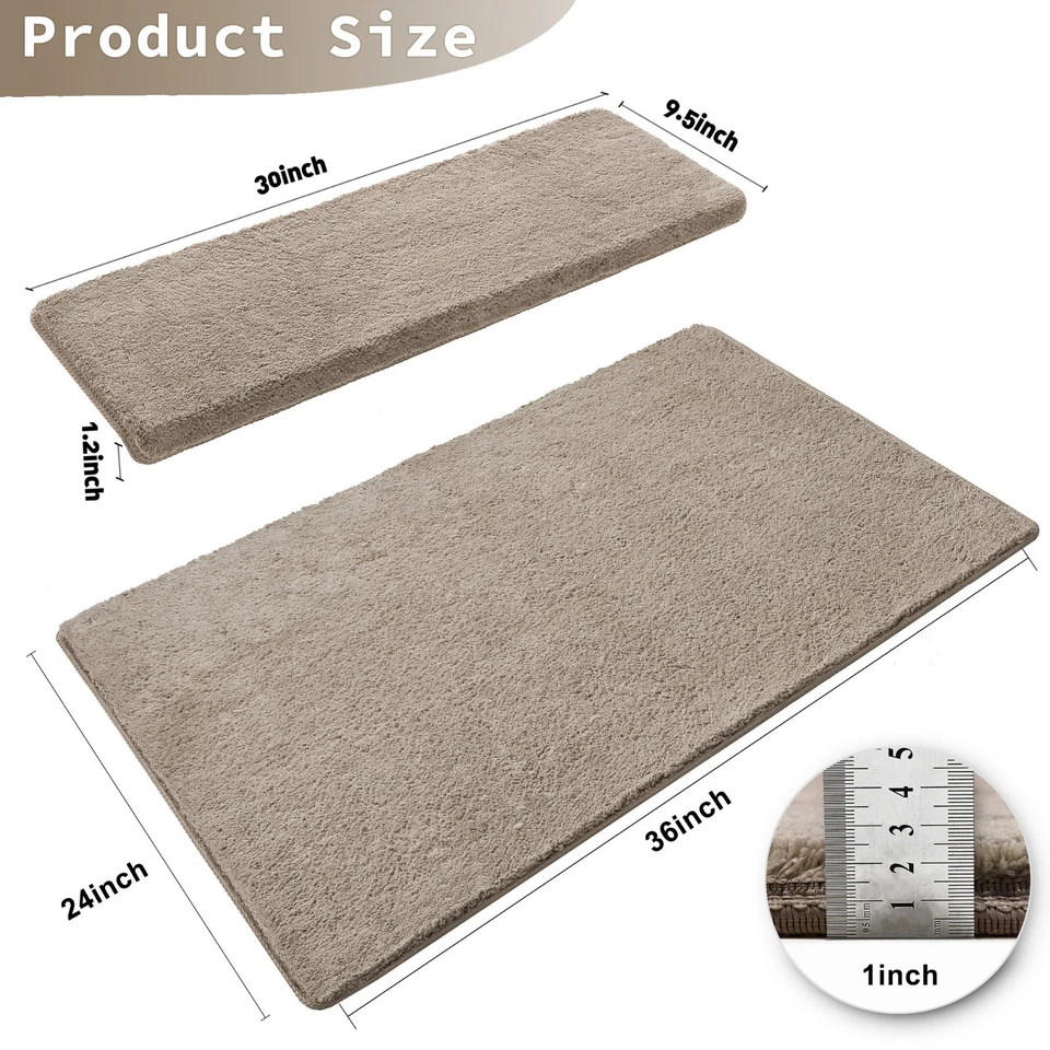 Bullnose 柔软毛绒桩地毯楼梯踏板盖着陆垫地毯套装无胶带 — 第 3/4 张图片