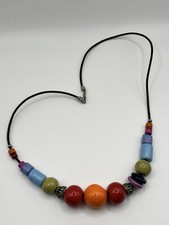 Ceramic Beaded Necklace Graduated Colorful Bright Glossy on Cord 21.5"