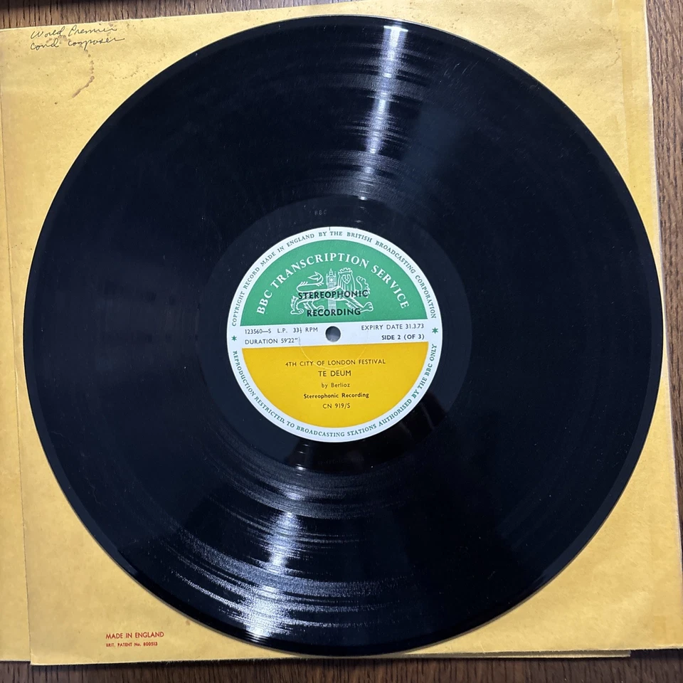 RARE BBC TRANSCRIPTION Live Recording BERLIOZ Te Deum/LSO  Davis 2-LP Set EX - Image 3 of 4