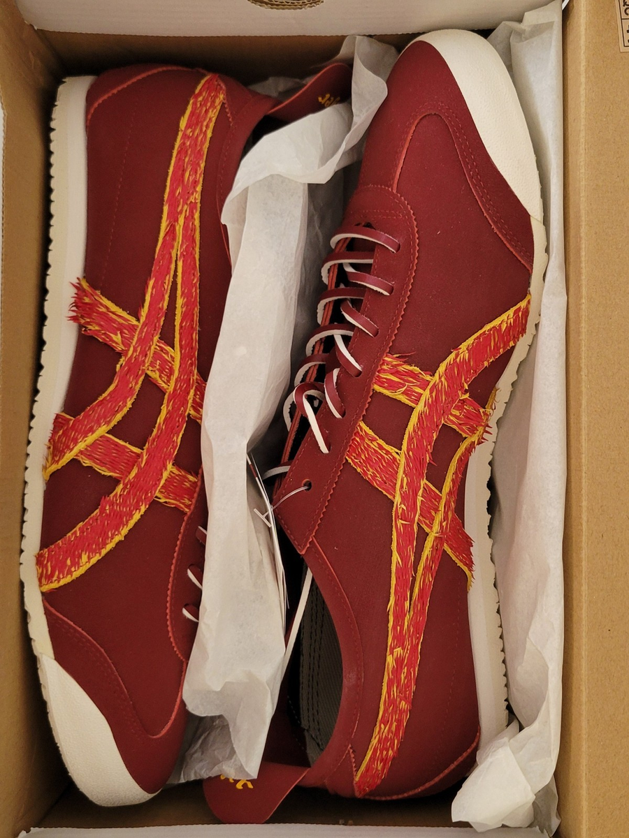 Onitsuka Tiger Red & Yellow Leather Athletic Sneakers w/ Ortholite