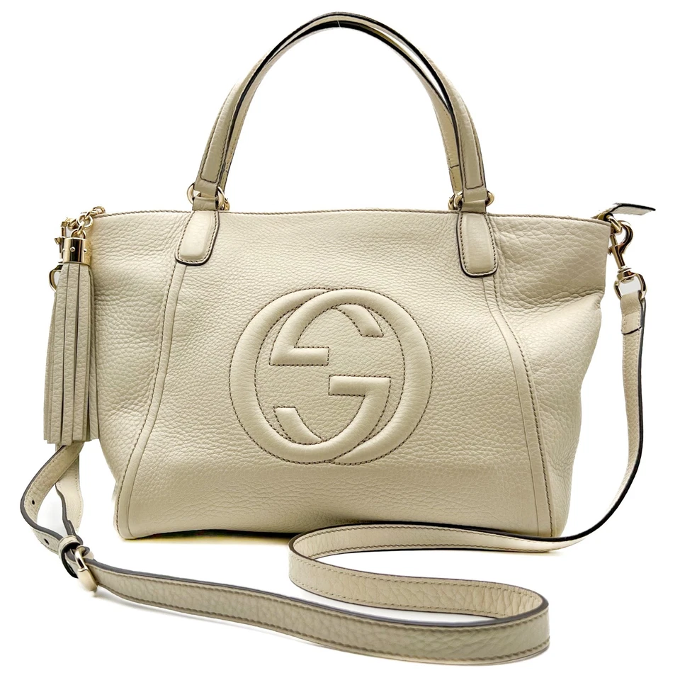 Gucci Soho Leather 2way Crossbody Shoulder Bag Tassel Ivory 369176 Authentic - Image 2 of 4