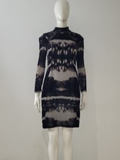 Delada Purple Velvet Dress UK 8 10 EU 36 38 Fitted Tie-Dye Print Lined Party