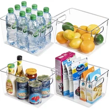 Vtopmart 4 Pack Clear Plastic Storage Bins with Handles, Pantry Organizer Bins, 