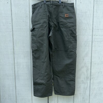 Carhartt B111 MOS Flannel Lined 38x30 Carpenter Pants Duck Green