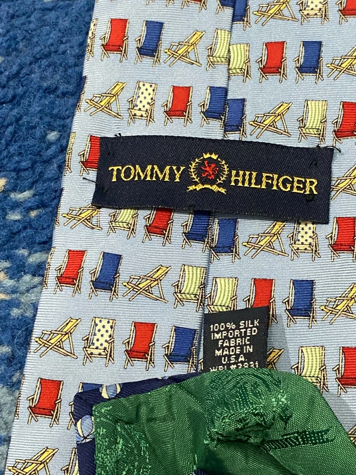 Tommy Hilfiger Rojo Blanco Azul Verde Sillas de Playa Lunares Seda Corbata EE. UU. Foto 4 de 4
