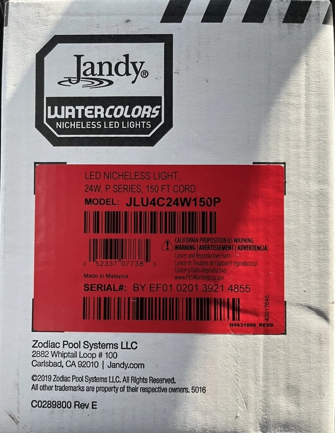 Jandy JLU4C24W150P Nicheless LED Underwater Light, RGBW 12V 24W 150