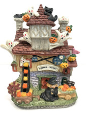 Vintage Hand Painted Porcelain Lighted Haunted House Pumpkin Factory-no cord