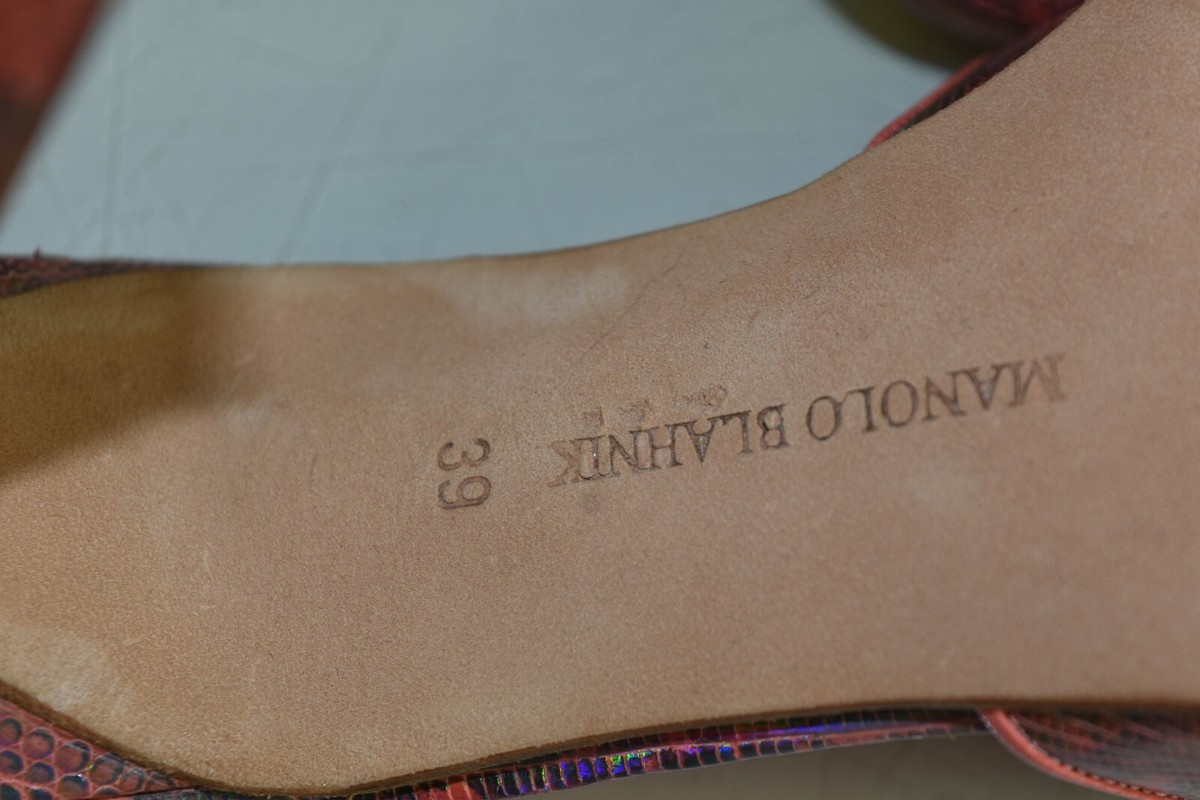 Mules Manolo Blahnik BAMUS Orange Peau De Lézard - Taille 39 - Talon Très Haut - Neuf Sans Emballage