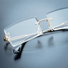 Men's Clear Lens Rectangular Sophisticated Gold Square Rimless Eye Glasses