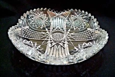 VINTAGE AMERICAN BRILLIANT LARGE ORNATE CUT GLASS  LOW BOWL CANDY DISH