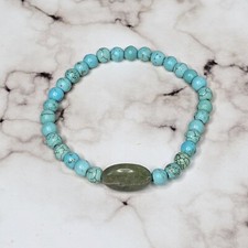 6mm Blue Green Turquoise Gemstone Bead Stretchy Bracelet 6.75" Simulated 6 3/4"