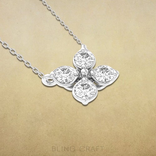 Collar Colgante Flor Moissanita Real Redondo 0.13ct Mujer Chapado en Oro 14k - Imagen 2 de 16