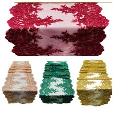 14"Wide Sequins Gold Metallic Embroidered Lace on Mesh Fabric by the yard