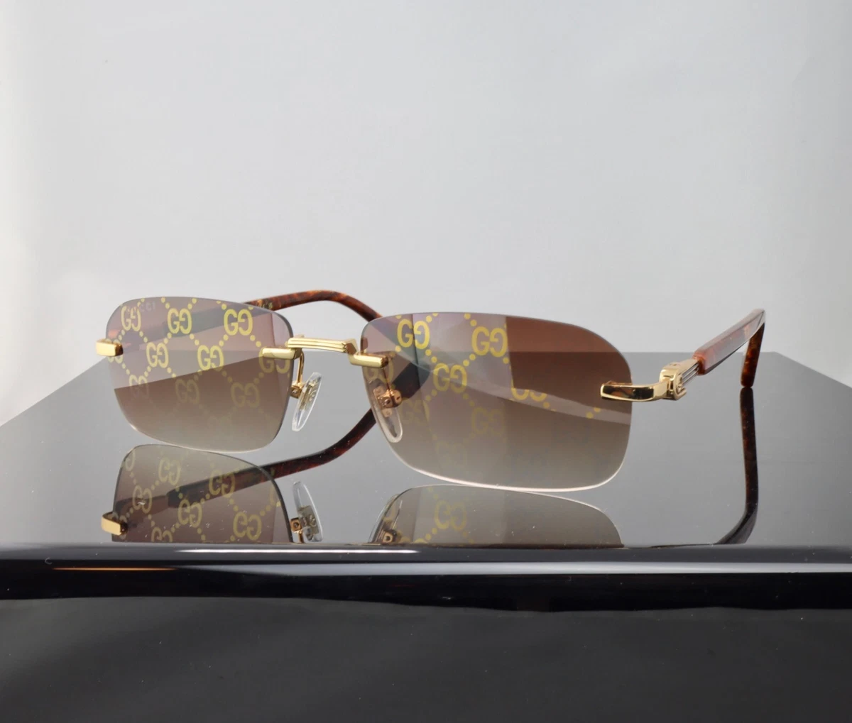 Gucci Italy GG1796S 3YGYT Rimless Sunglasses EUC Gold Frames Brown Lenses Gucci Rimless Brown Sunglasses for Women for sale | eBay main image 2