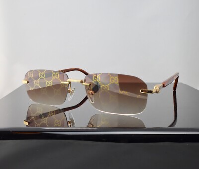 Gucci G1221S 004 Gold / Brown Lens with Pattern Square Rimless