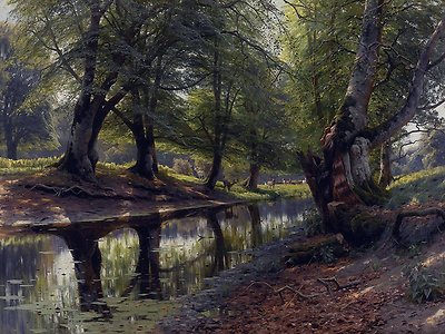 STREAM AND DEER P. Monsted animal forest Tile Mural Backsplash Marble Ceramic
