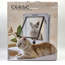 MEDIUM / Cat Kitten Pet Door Magnetic with 4-Way Rotary Lock White - CEESC NIB