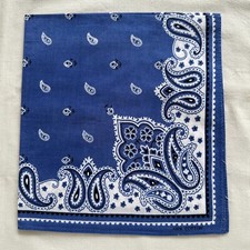 Vintage Mens Bandana Blue Cotton White Paisley Floral Art Handkerchief Hanky 18"