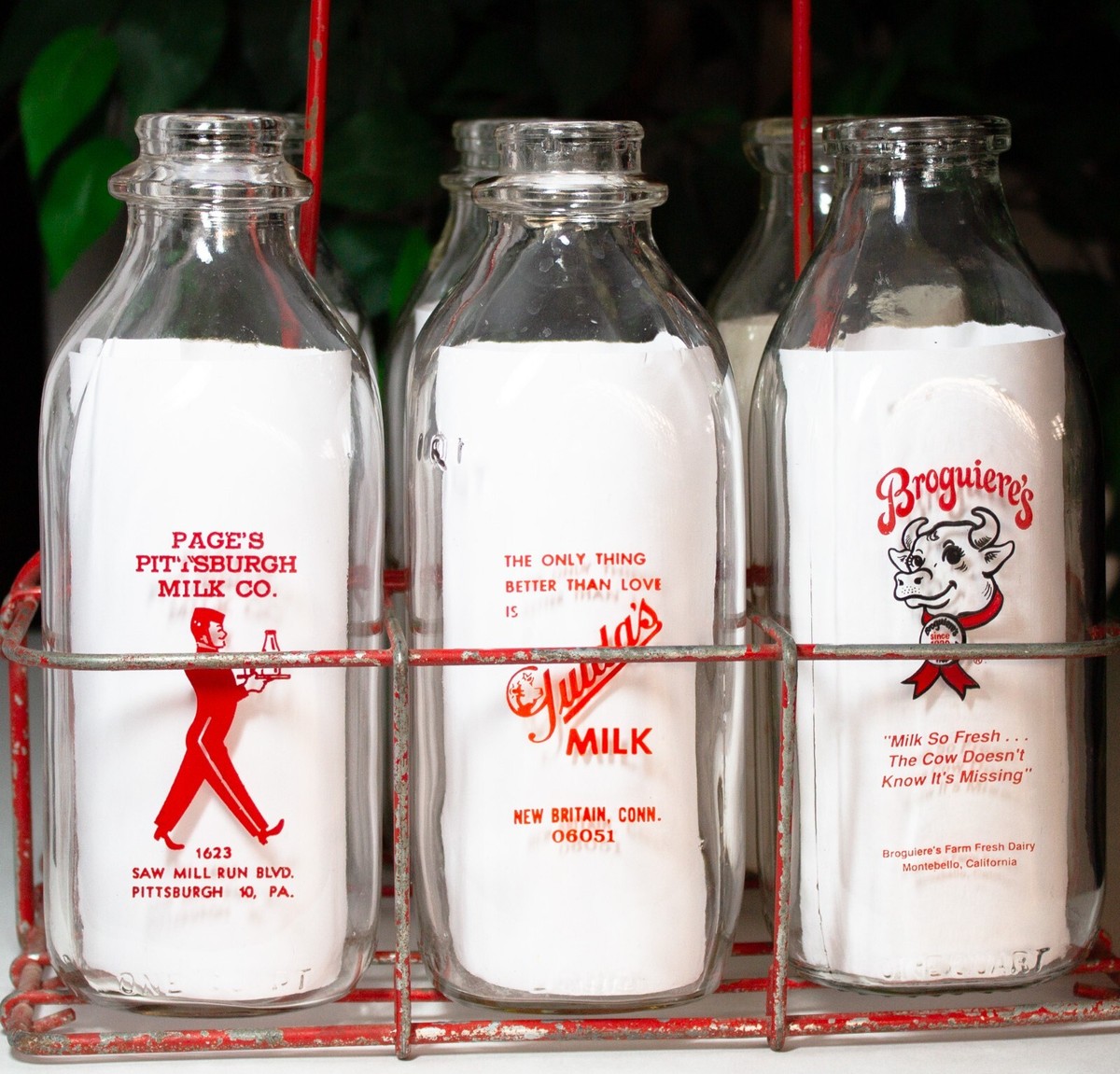 Vintage Milk Bottles With Red Metal Carrier | eBay