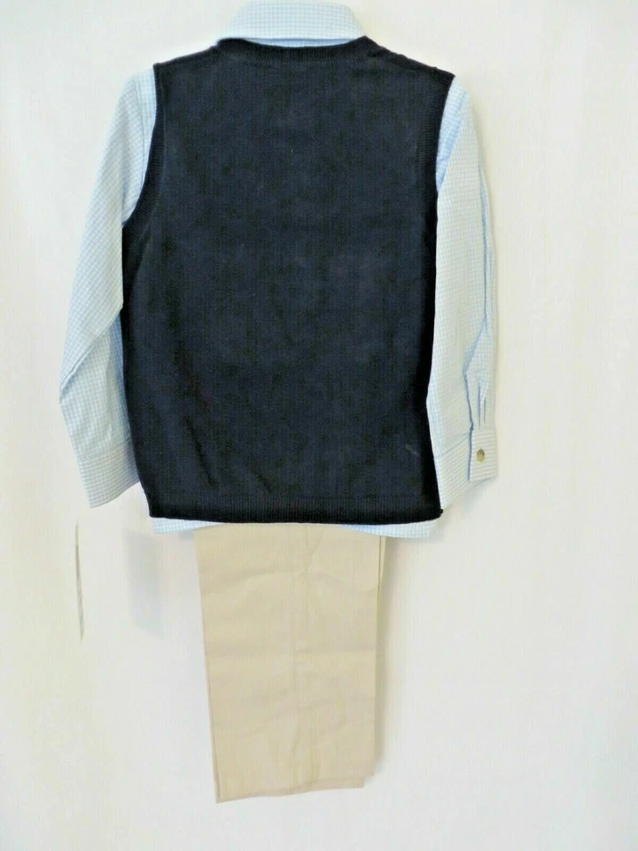 Conjunto de 3 piezas Good Lad Chaleco Argyle Azul Marino LS Camisa Pantalones Caqui 2T 3T o 4T #10179 Foto 3 de 4