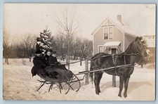 c1910s Family Horse Carriage Sliegh Taylor Ridge Illinois IL RPPC Photo Postcard