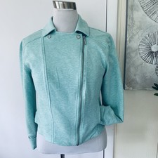 Halston Cotton Blent Aqua Color Zipper Jacket Size 14