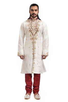 itailorman Mens Wedding Off-White Kurta Set Embroidered Traditional Festive Wear