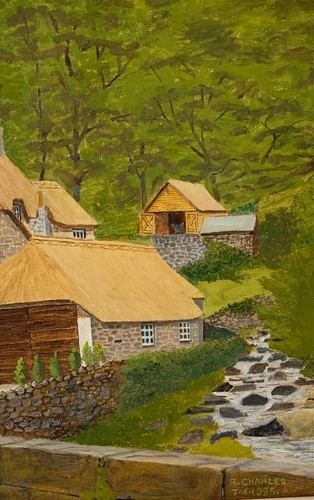 VINTAGE LANDSCAPE OIL PAINTING HOUSE GARDEN BUCKLAND IN THE MOOR DEVON R CHARLES - Picture 10 of 24