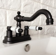 Black Oil Rubbed Bronze 4 in. Centerset Bathroom Faucet Swivel Basin Mixer Tap