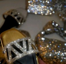 Formal Rhinestone Cutout Band Slipon Flat Sandal Slides Size 11