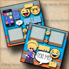 SOCIAL MEDIA  PHONE  EMOJI  GIRL  2 premade scrapbook pages layout DIGISCRAP