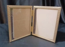 VINTAGE ORNATE  GOLD METAL PHOTO DOUBLE HINGED STANDING FRAME 3.5 "X 5" MCM