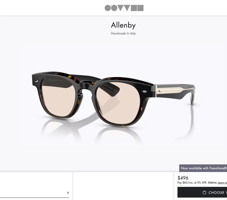 Oliver People Allenby 49 mm óptico OV5508U lavado en arena precio de venta sugerido por el fabricante 496 USD hecho a mano en ITALIA Foto 4 de 4