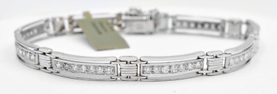 LAB WHITE SAPPHIRE TENNIS MEN'S BRACELET 14k SOLID WHITE GOLD - 20.2 grams - NWT