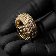 Men's Hip Hop Elegant 5 Layered Gold Plated Iced Cz Pointer Eternity Ring