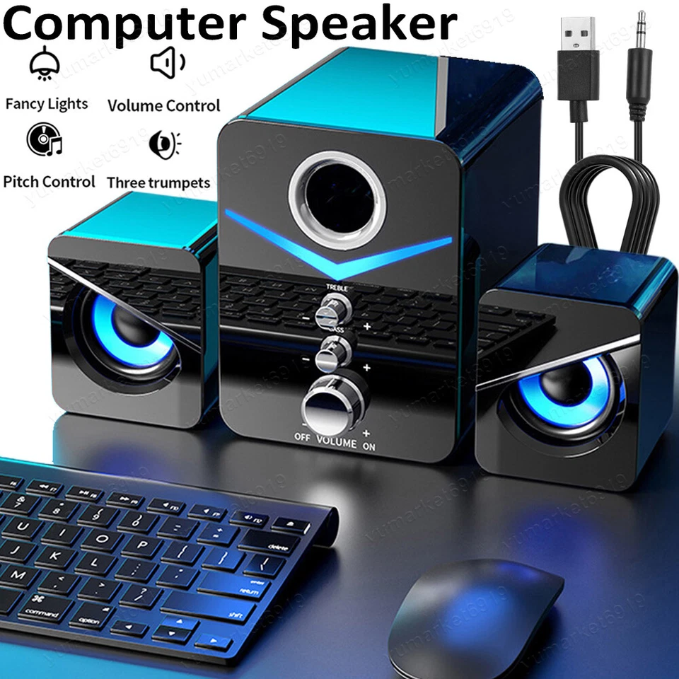 USB Computer Speakers System Stereo Bass Subwoofer LED for Desktop Laptop PC HOT - Image 2 of 4