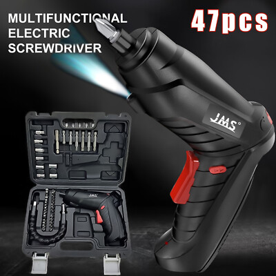 47PCS Mini Electric Rechargeable Cordless Screwdriver Drill Set with Bit & Light