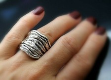MADE IN ISRAEL BEAUTIFUL VINTAGE TEXTURED STERLING SILVER MODERNIST RING 9.25