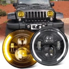 Pair 7" Inch Round LED Headlights For Jeep Wrangler LJ TJ CJ JK Hi/Lo Beam LED